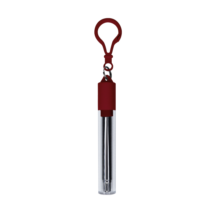 Maroon Reusable Stainless Steel Straw Keychain