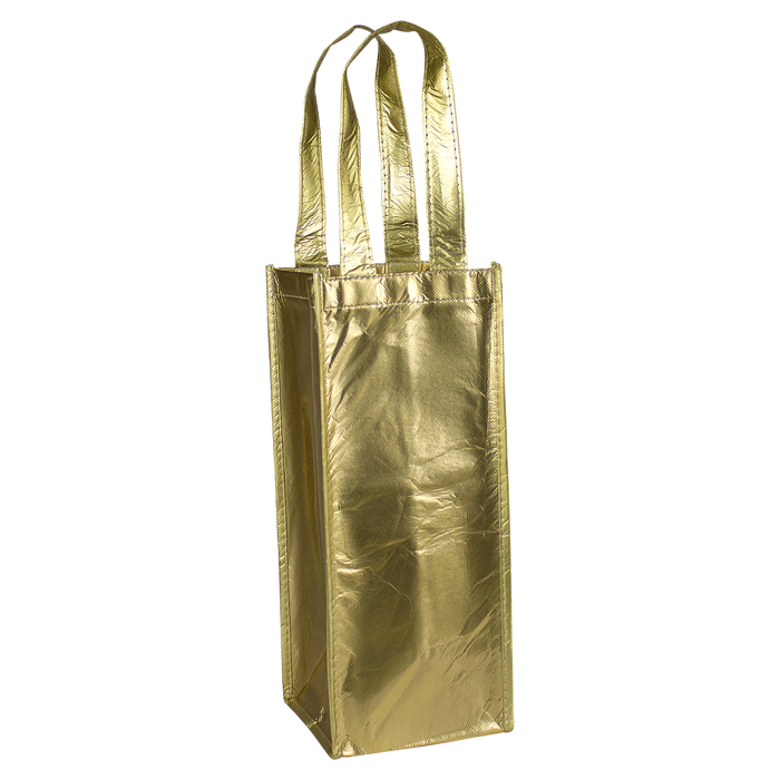 Metallic Gold DISCONTINUED-Laminated Single Bottle Wine Tote