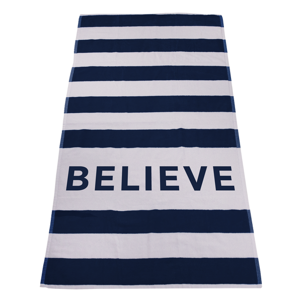 striped beach towels,  silkscreen imprint, 