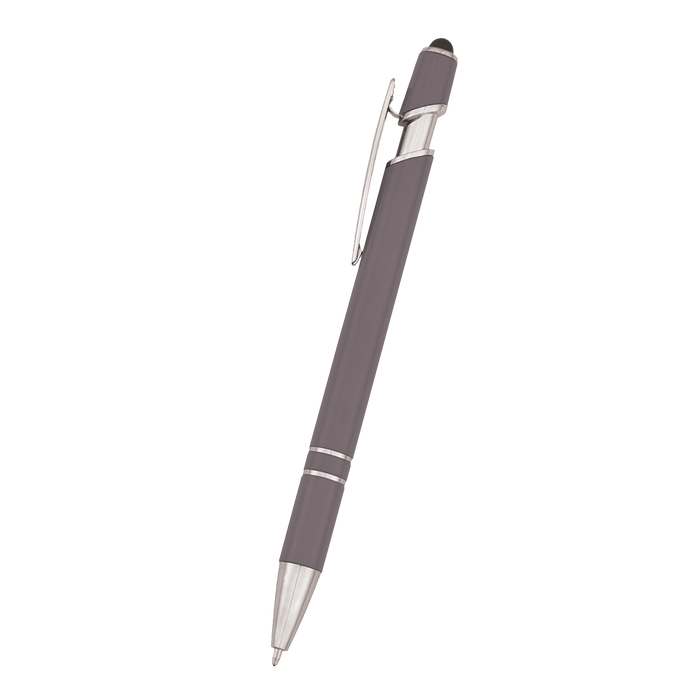 Gray Retractable Ball Point Pen with Stylus