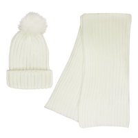 Cream Cozy Knit Hat & Scarf Set Thumb