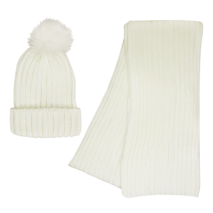 Cream Cozy Knit Hat & Scarf Set