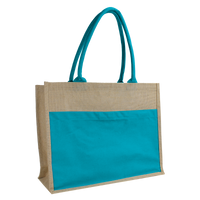 Turquoise DISCONTINUED-Organic Jute Canvas Beach Tote Thumb