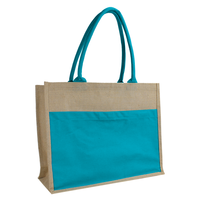 Turquoise DISCONTINUED-Organic Jute Canvas Beach Tote