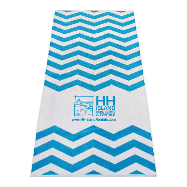 striped beach towels,  silkscreen imprint, 