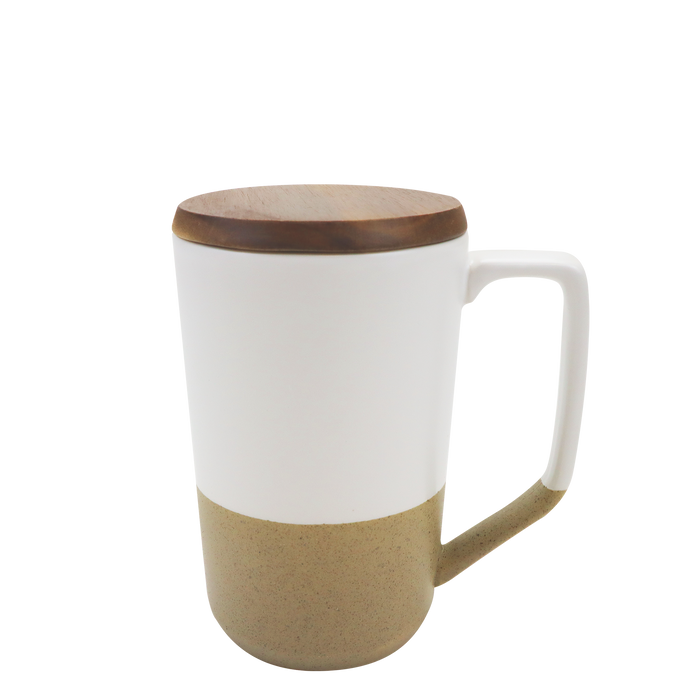 White Ceramic Mug with Wood Lid