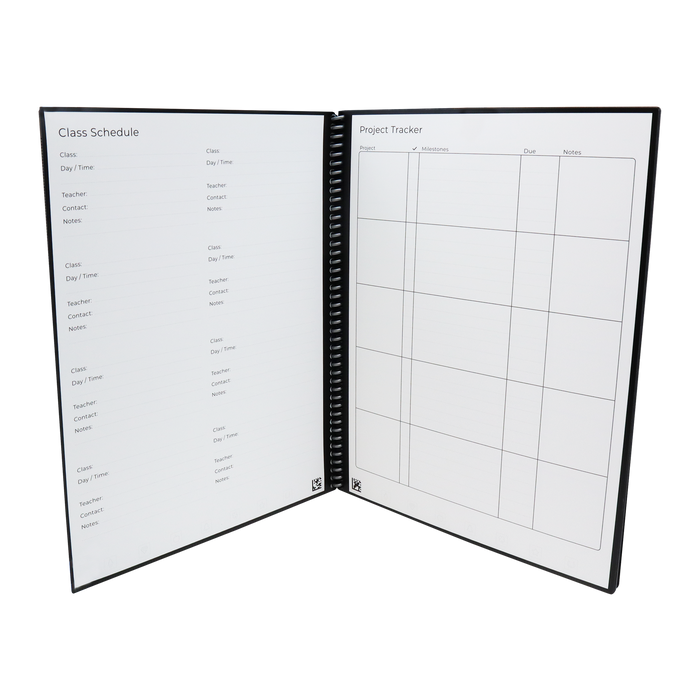 Black Cover Letter Size Rocketbook Reusable Academic Planner for Students and Teachers Includes 13 page types 