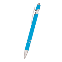 Neon Blue Retractable Ball Point Pen with Stylus Thumb