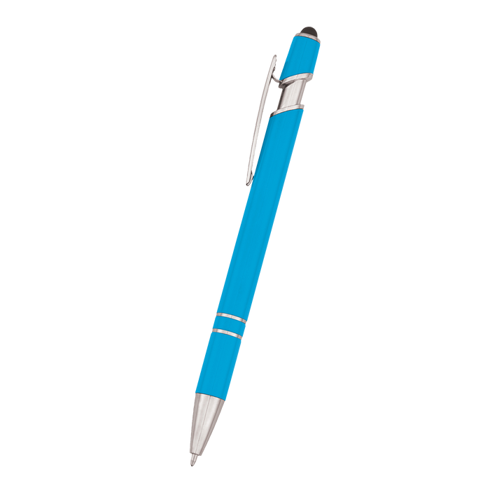 Neon Blue Retractable Ball Point Pen with Stylus