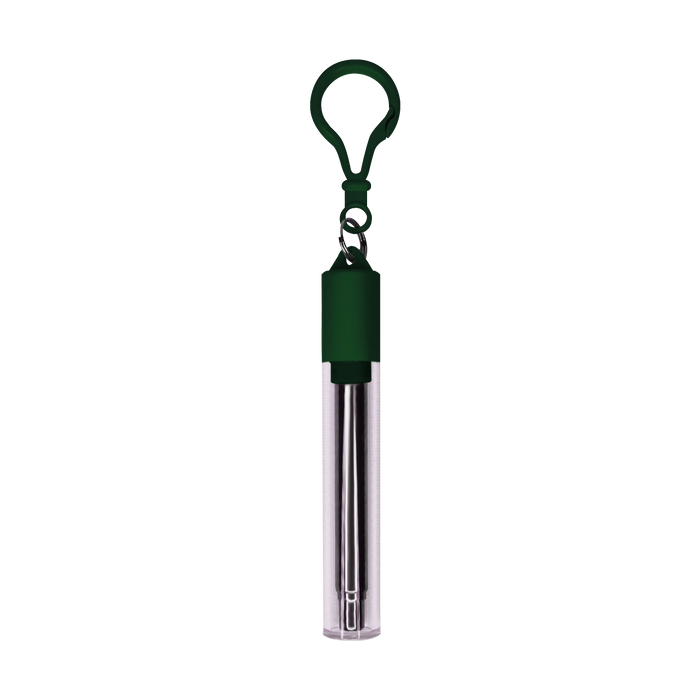Forest Green Reusable Stainless Steel Straw Keychain