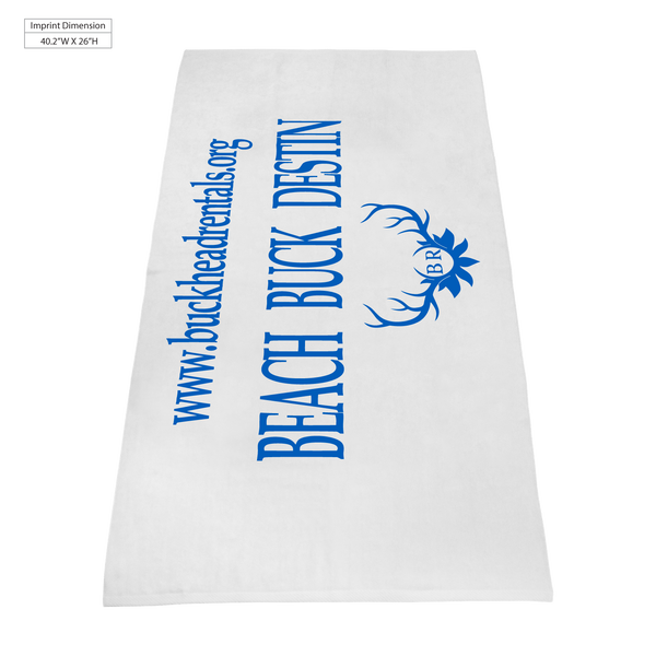 white beach towels,  silkscreen imprint, 