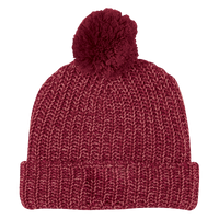 Burgundy and Natural Knit Knit Pom Beanie Thumb