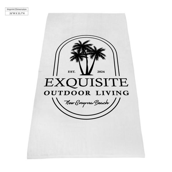 silkscreen imprint,  white beach towels, 