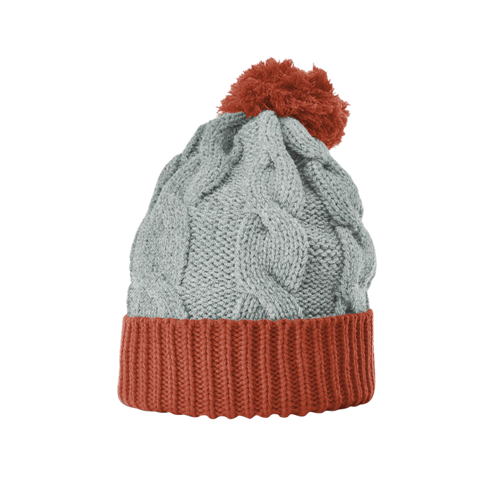 Heather Gray/Rust Cable Knit Beanie