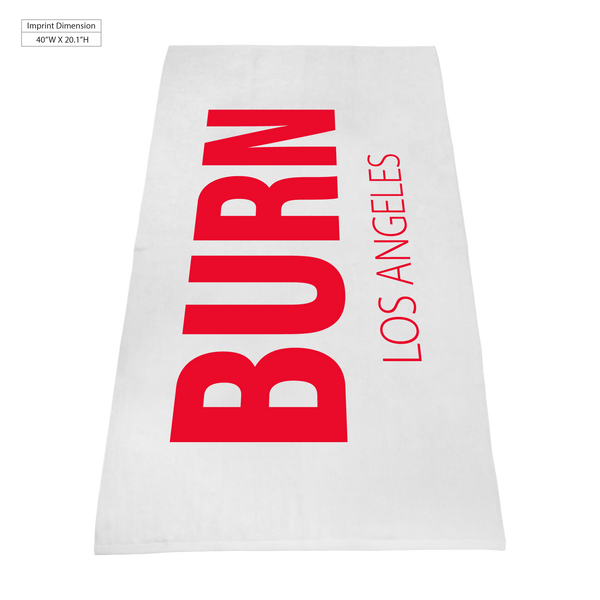 silkscreen imprint,  white beach towels, 