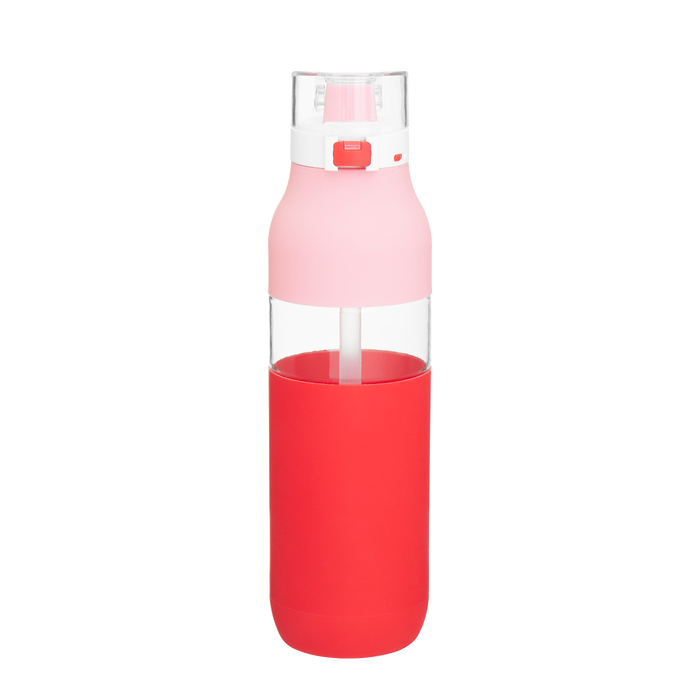 Strawberry Flip Cap Water Bottle with Straw