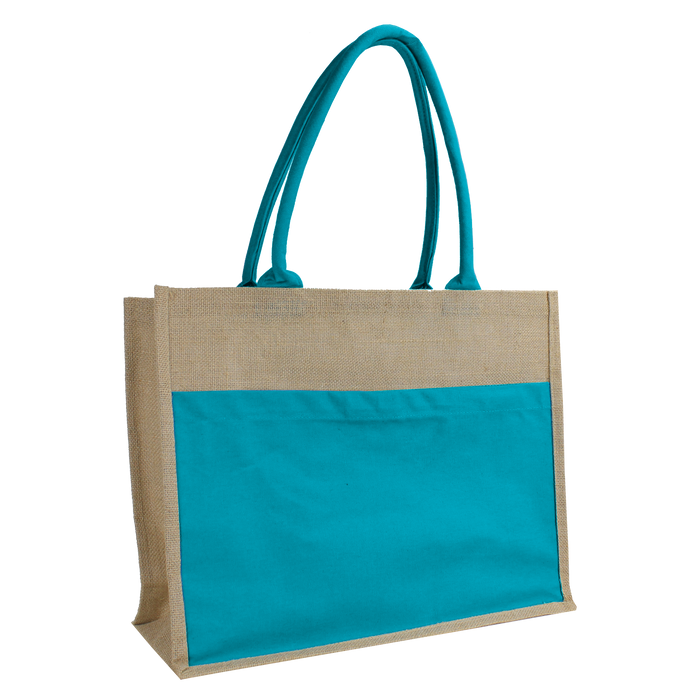 Turquoise DISCONTINUED-Organic Jute Canvas Tote