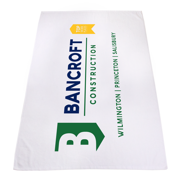 white beach towels,  embroidery,  silkscreen imprint, 