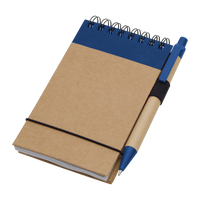 Natural with Blue Trim Recycled Mini Spiral Notebook with Pen Thumb