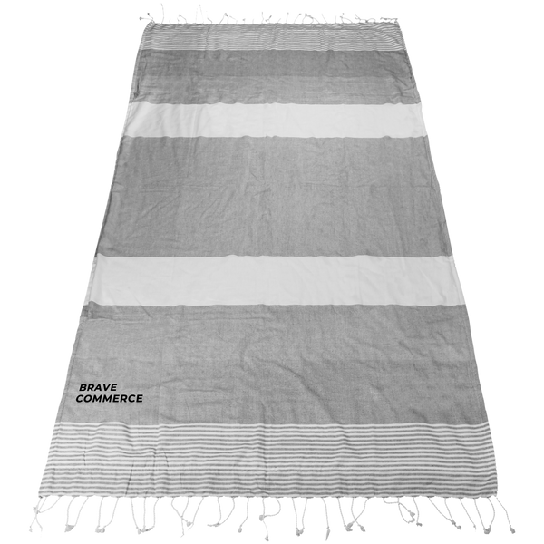 striped beach towels,  embroidery,  silkscreen imprint, 