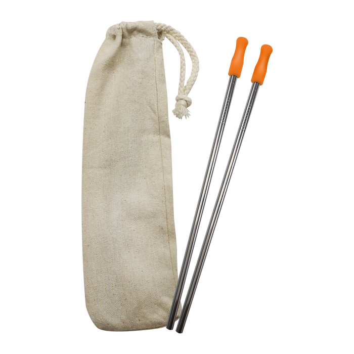 Orange Reusable Stainless Straw Kit with Pouch