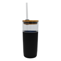 Black Glass Tumbler with Straw Thumb