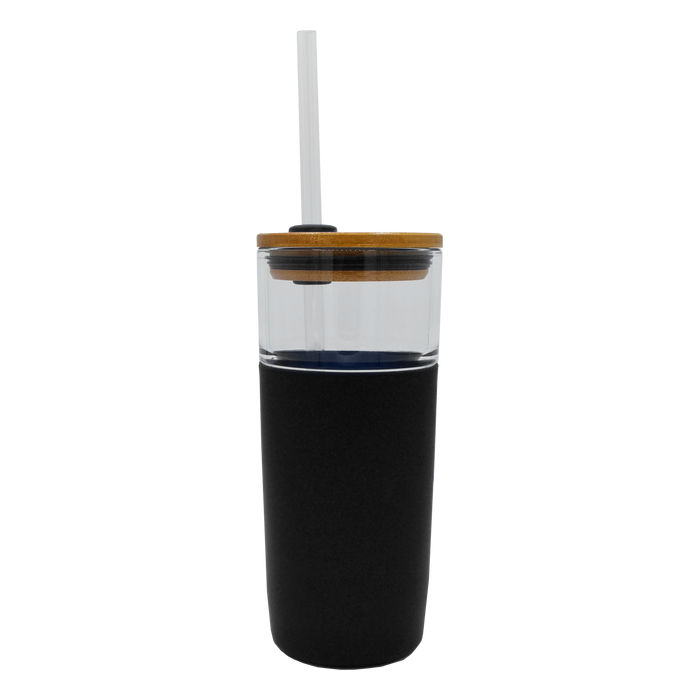 Black Glass Tumbler with Straw