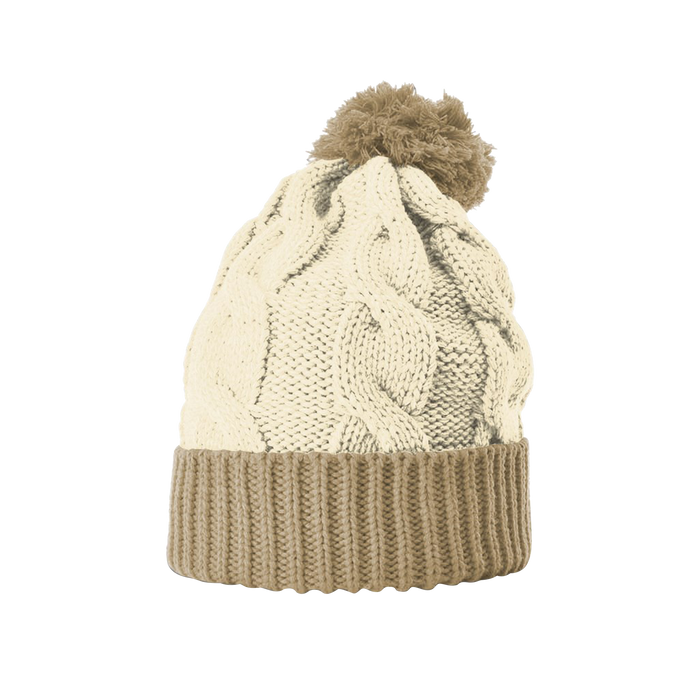 Cream/Mocha Cable Knit Beanie