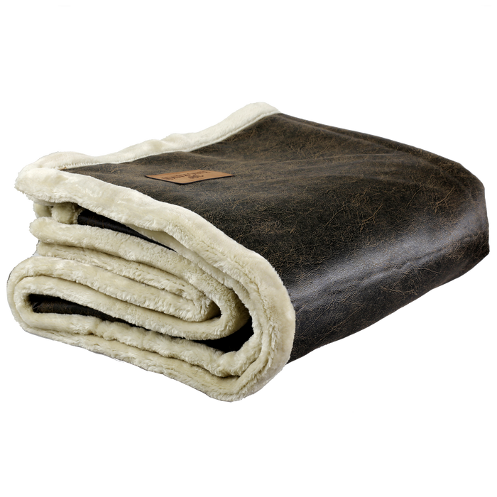 Rustic Faux Leather Throw / Embroidered Blankets, Laser Patch Blankets