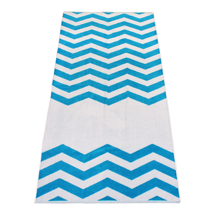 Turquoise Horizon Chevron Striped Beach Towel