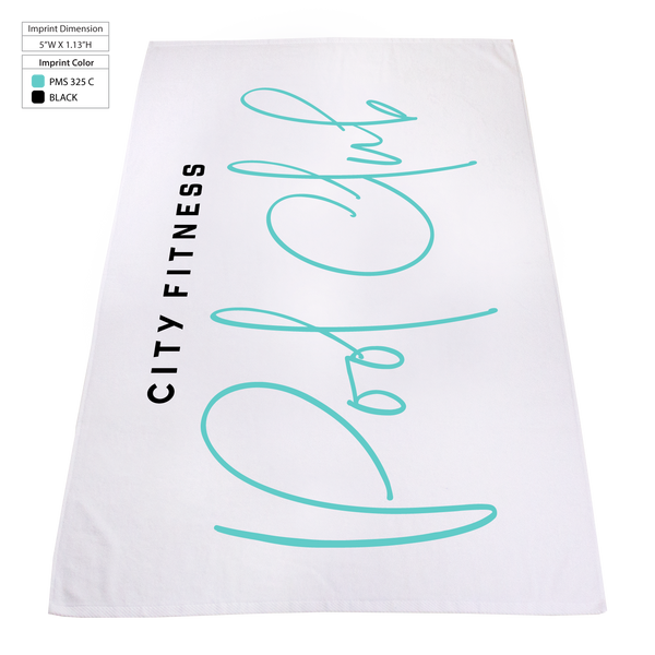 white beach towels,  embroidery,  silkscreen imprint, 