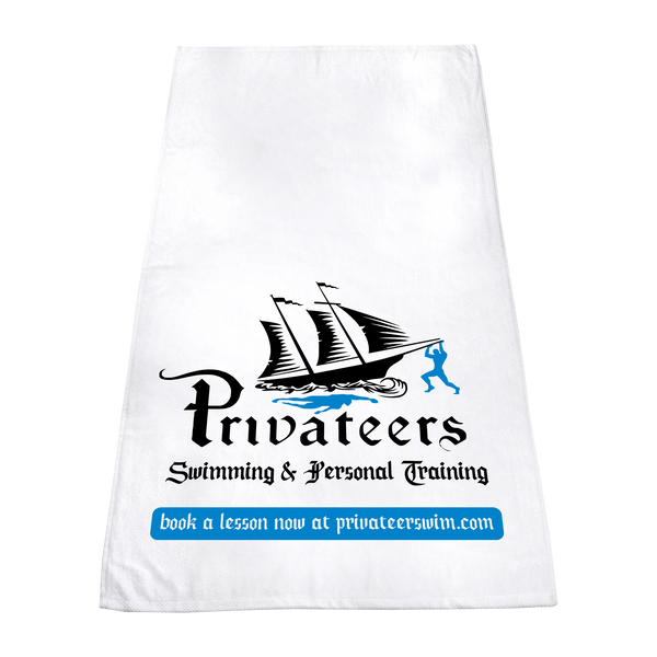 white beach towels,  embroidery,  silkscreen imprint, 