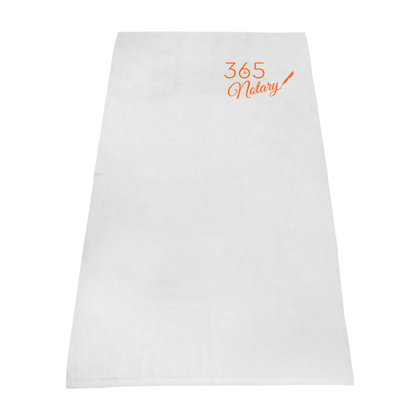 white beach towels,  silkscreen imprint, 