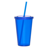 Blue Double Wall Tumbler with Straw Thumb