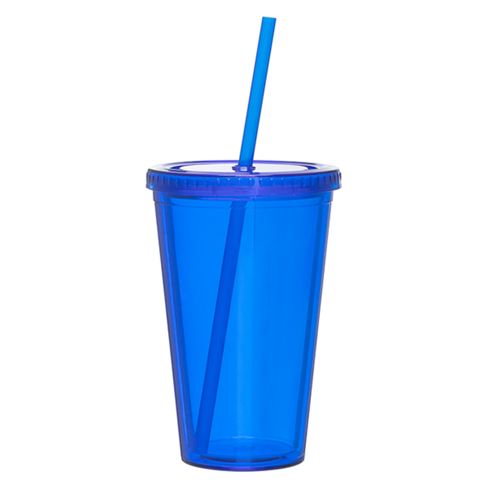 Blue Double Wall Tumbler with Straw