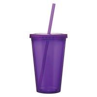 Purple Double Wall Tumbler with Straw Thumb