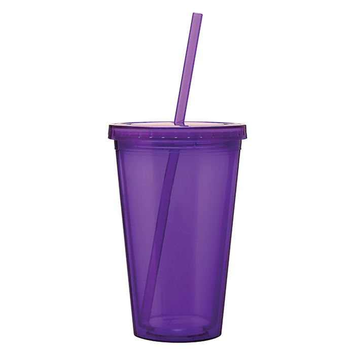 Purple Double Wall Tumbler with Straw