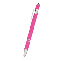 Neon Pink Retractable Ball Point Pen with Stylus Thumb