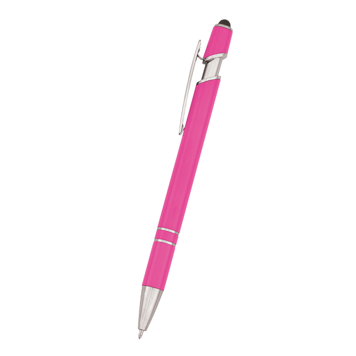 Neon Pink Retractable Ball Point Pen with Stylus