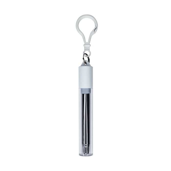 White Reusable Stainless Steel Straw Keychain