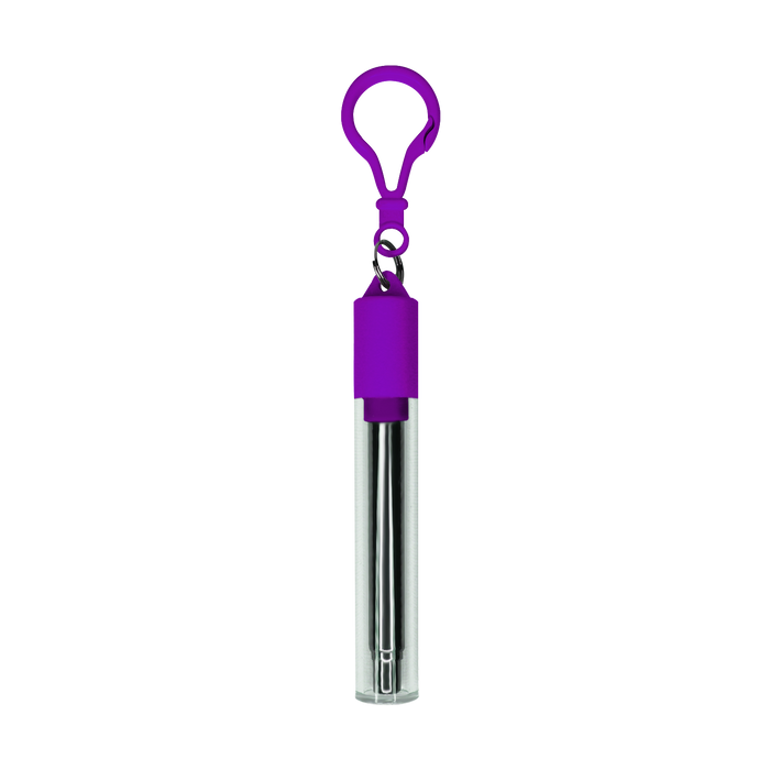 Purple Reusable Stainless Steel Straw Keychain