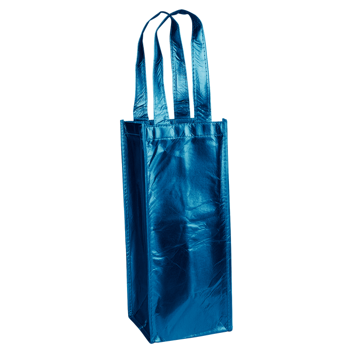 Metallic Blue	 DISCONTINUED-Laminated Single Bottle Wine Tote