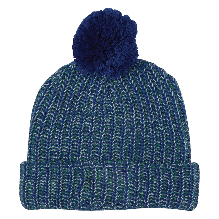 Blue and White Knit Knit Pom Beanie