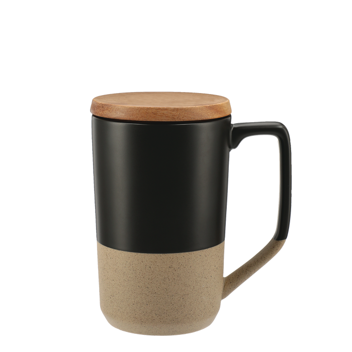 Black Ceramic Mug with Wood Lid