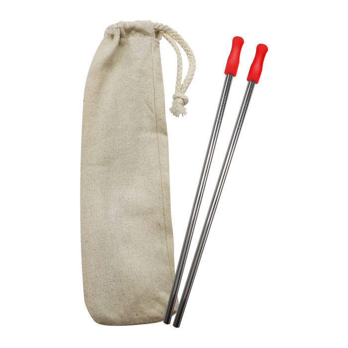 Red Reusable Stainless Straw Kit with Pouch