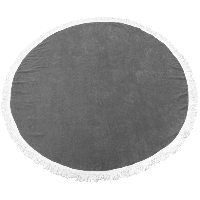 Grey Fringed Color Round Beach Towel