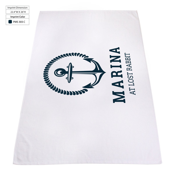 white beach towels,  embroidery,  silkscreen imprint, 