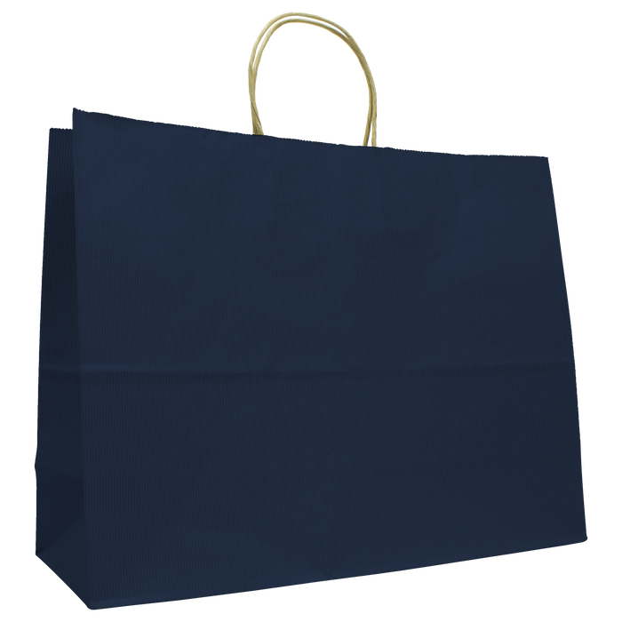 Navy Blue Extra Wide Matte Color Kraft Shopper Bag