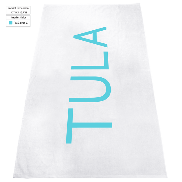embroidery,  silkscreen imprint,  white beach towels, 