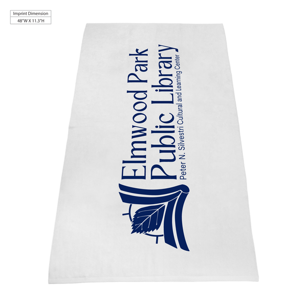 white beach towels,  silkscreen imprint, 